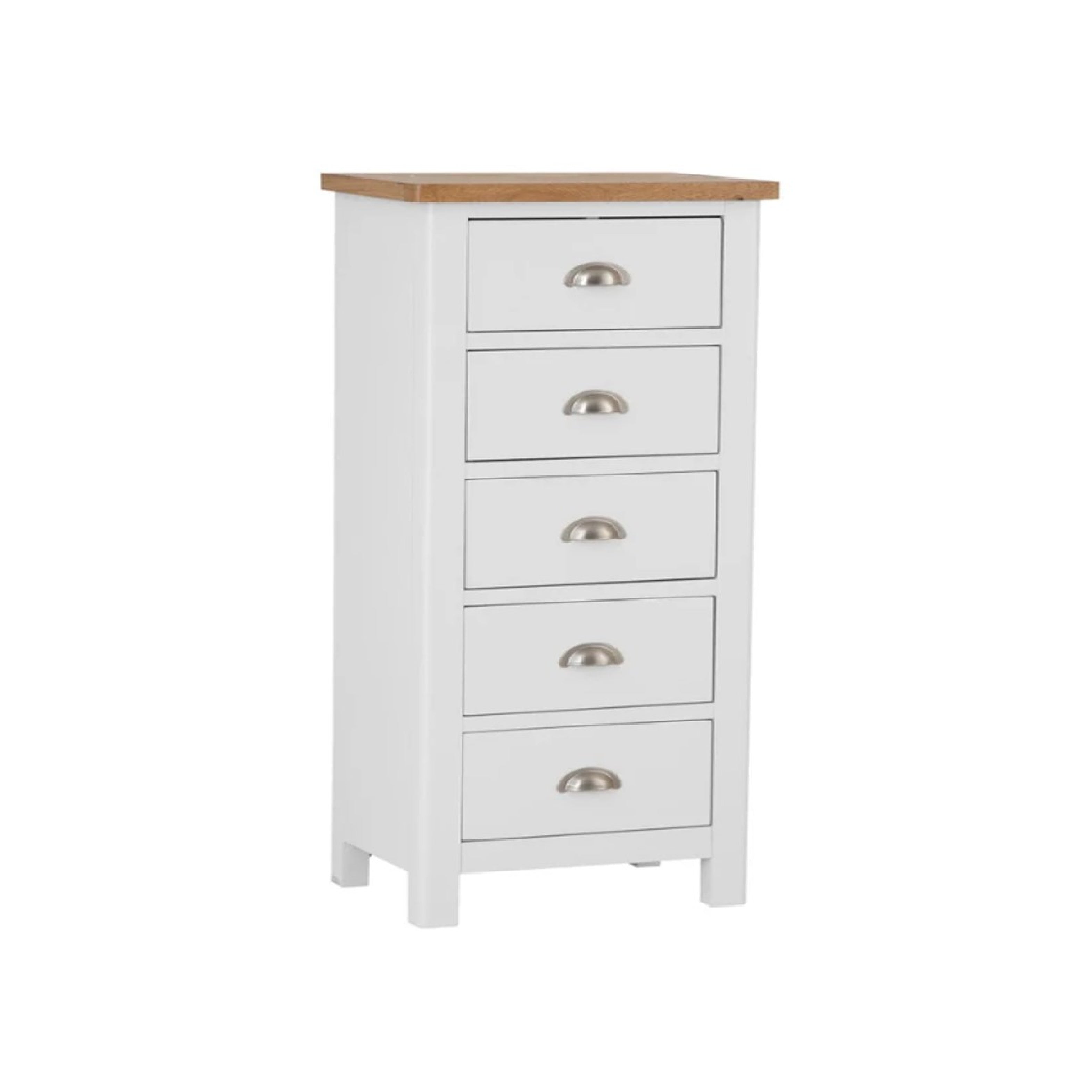 Oregon Oak & White Painted Chest of Drawers - 5 Drawer Narrow