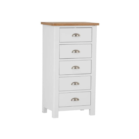 Oregon Oak & White Painted Chest of Drawers - 5 Drawer Narrow