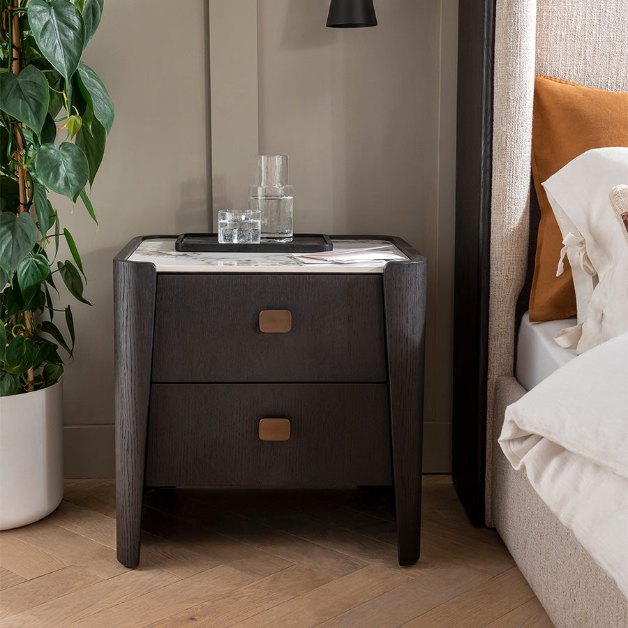 Rhodes 2 Drawer Bedside Table - Ebony