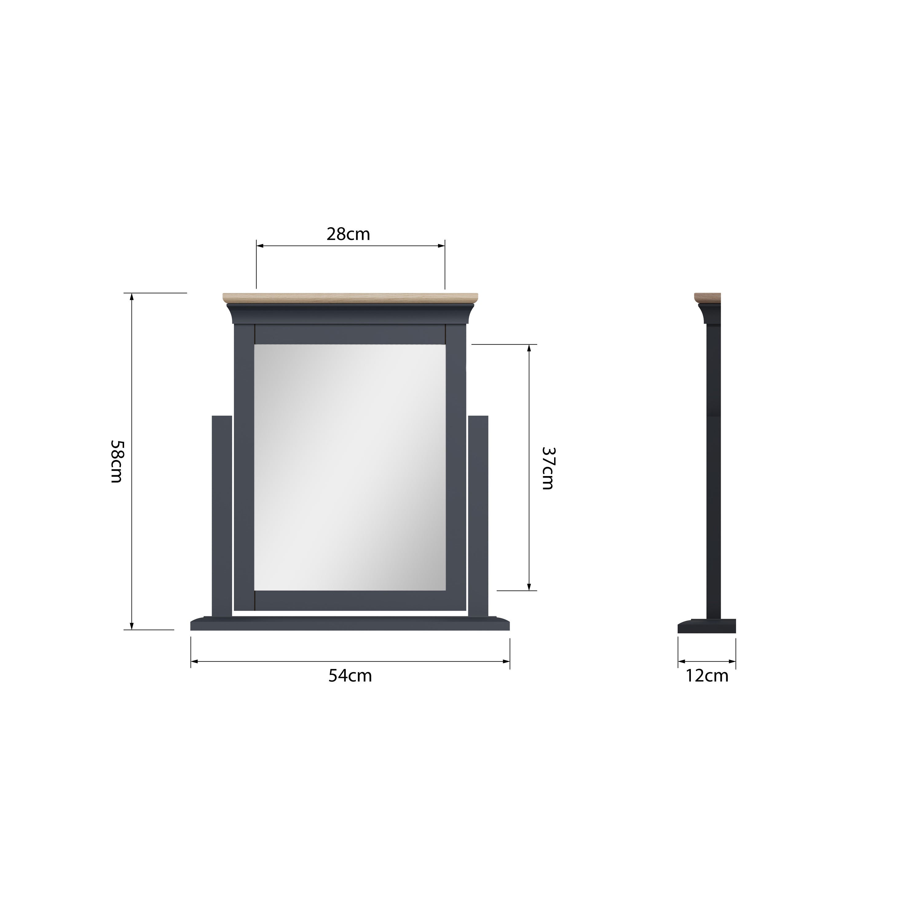 Chantilly Midnight Grey & Oak - Large Dressing Table Mirror