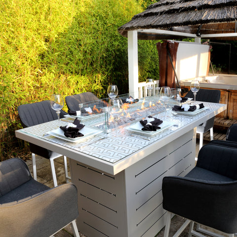 Mambo Santorini Bar Table with Firepit - Grey with Patterned Top