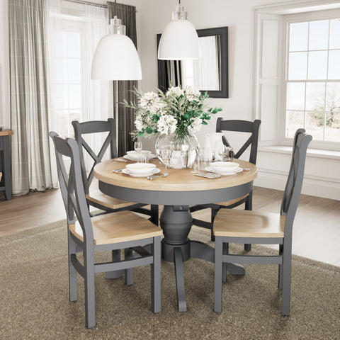 Cotswold Charcoal Painted & Oak - Round Butterfly Extending Table