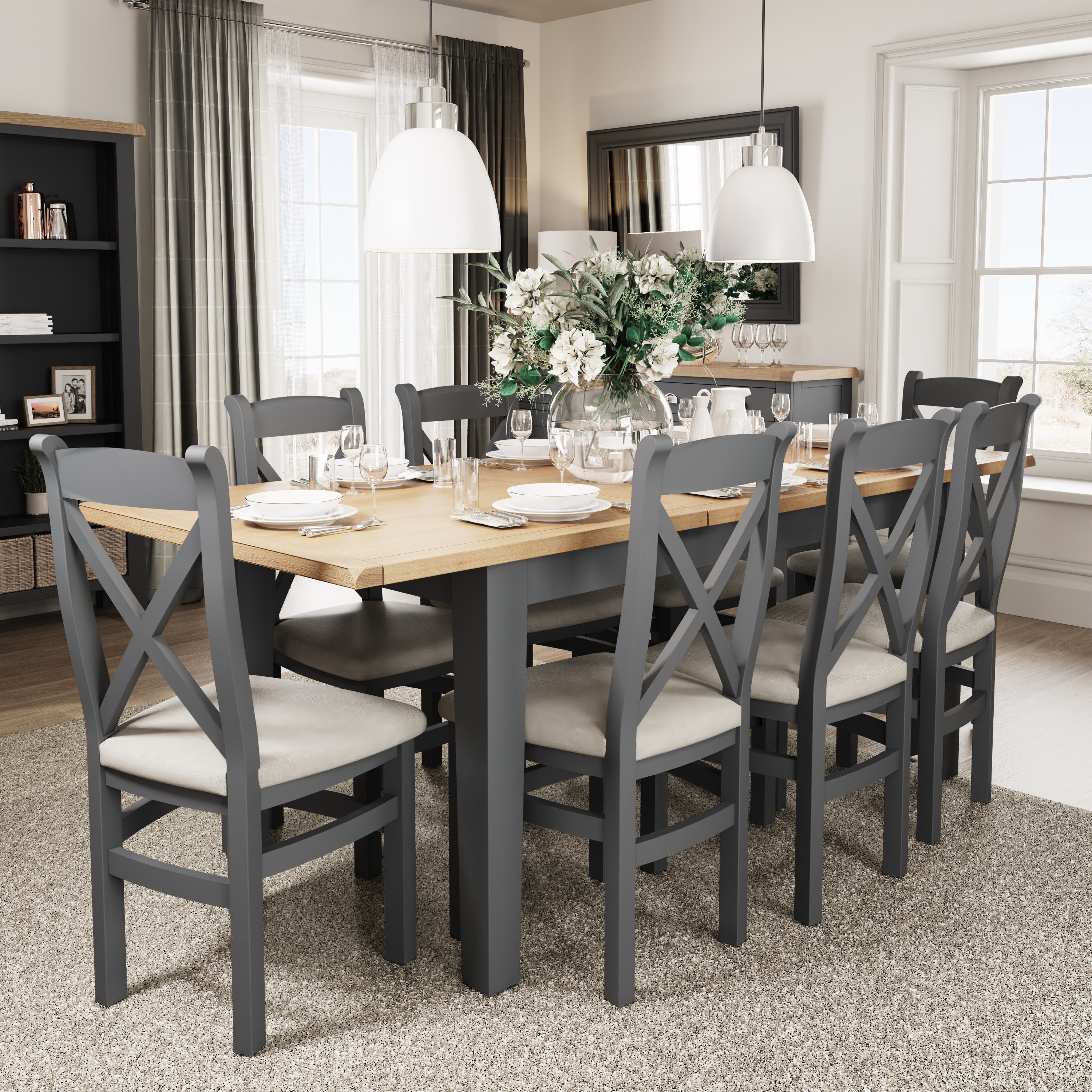 Cotswold Charcoal Painted & Oak - 160cm Extending Dining Table