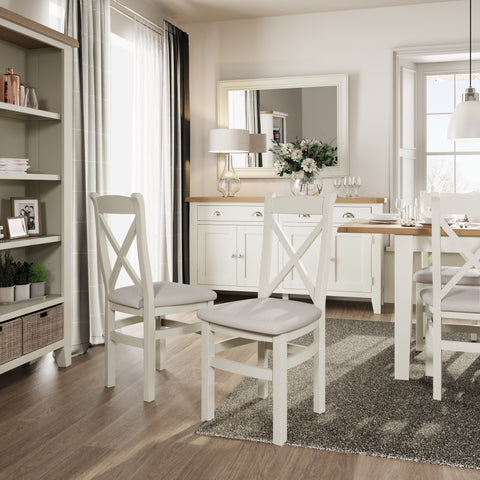 Cotswold White Painted & Oak Dining Chair - Cross Back
