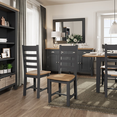 Cotswold Charcoal Painted & Oak Dining Chair - Ladder Back with Wooden Seat