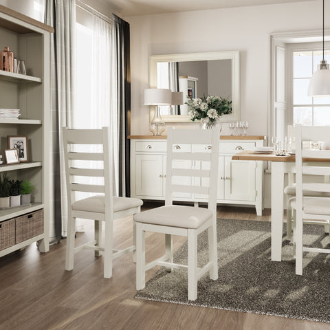 Cotswold White Painted & Oak Dining Chair - Ladder Back with Fabric Seat