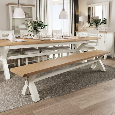 Cotswold White Painted & Oak Dining Bench - Large
