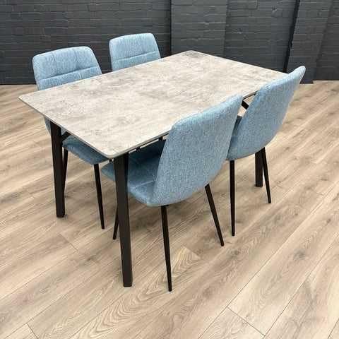 Tetro 1.2m Table PLUS 4x Blue Contemporary Chairs - Showroom Clearance