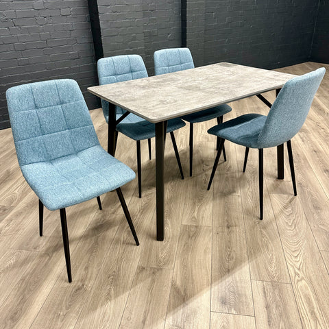 Tetro Concrete - 1.2m Table, PLUS 4x Blue Chairs