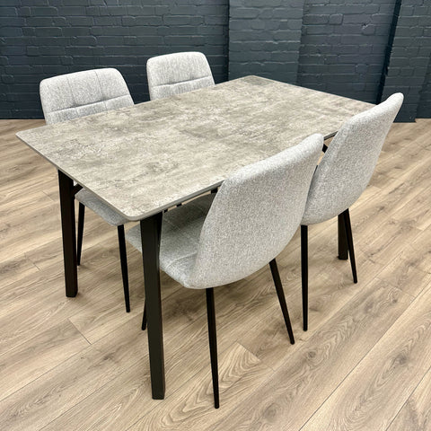 Tetro 1.2m Table PLUS 4x Grey Contemporary Chairs - Showroom Clearance
