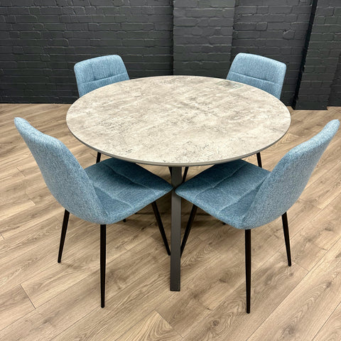 Tetro Round Table PLUS 4x Blue Contemporary Chairs - Showroom Clearance