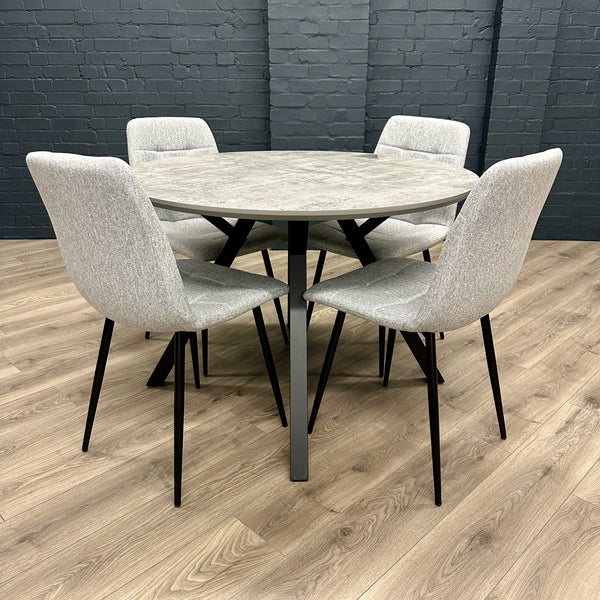 Tetro Round Table PLUS 4x Grey Contemporary Chairs - Showroom Clearance