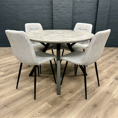 Tetro Round Table PLUS 4x Grey Contemporary Chairs - Showroom Clearance