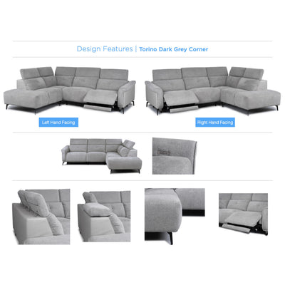Torino Sofa - Electric Right Hand Facing Corner - Dark Grey