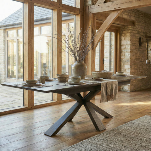 Stamford Oak Dining Table with Cross Leg Wooden Base - 160cm Extending Table