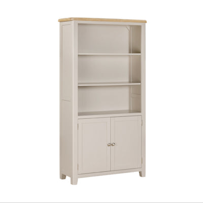 Windermere Oyster Grey Painted & Oak Bookcase - 2 Door Tall Wide