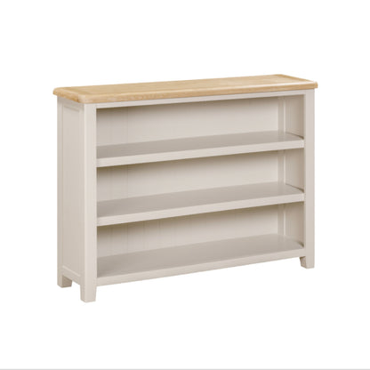 Windermere Oyster Grey Painted & Oak Bookcase - Low Wide