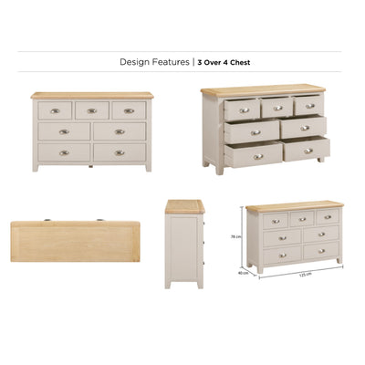 Windermere Oyster Grey Painted & Oak Chest of Drawers - 3 Over 4