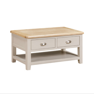 Windermere Oyster Grey Painted & Oak Coffee Table - 2 Drawer
