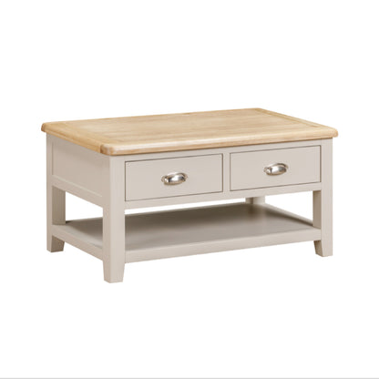 Windermere Oyster Grey Painted & Oak Coffee Table - 2 Drawer