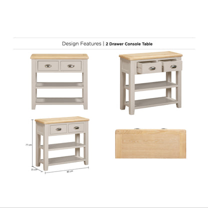 Windermere Oyster Grey Painted & Oak Console Table - 2 Drawer
