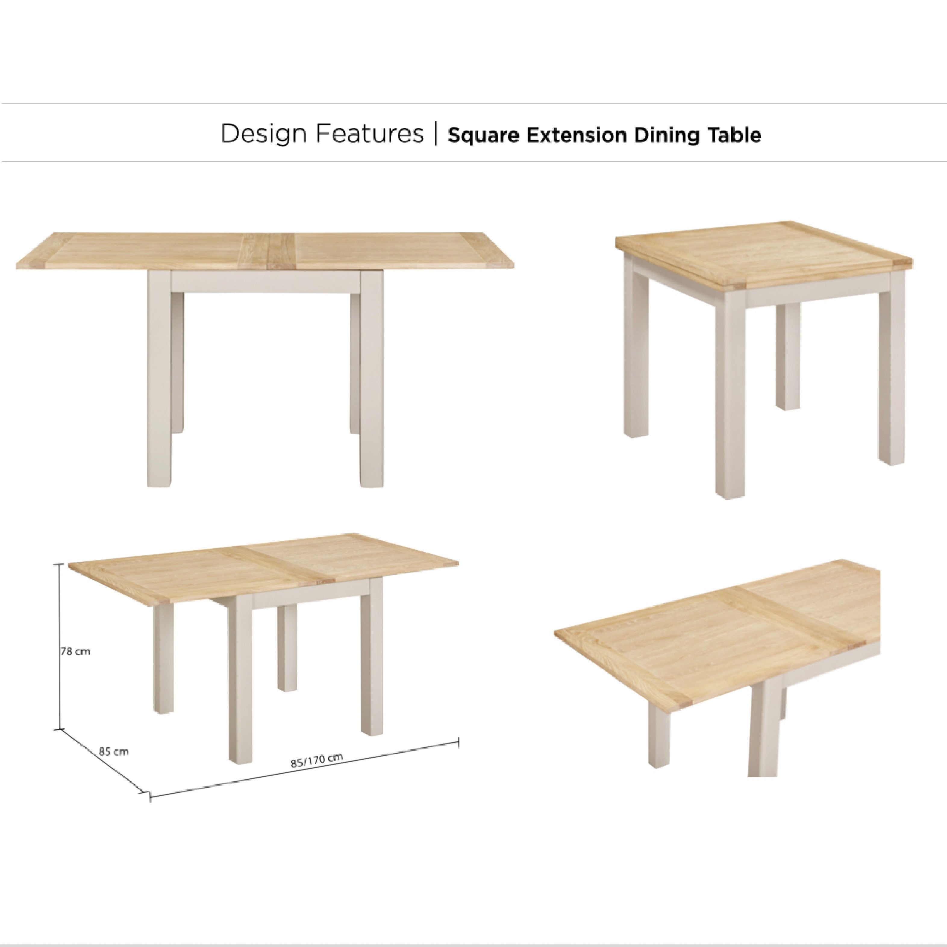 Windermere Oyster Grey Painted & Oak Dining Table - Extending