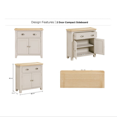 Windermere Oyster Grey Painted & Oak Sideboard - 1 Drawer, 2 Door Compact