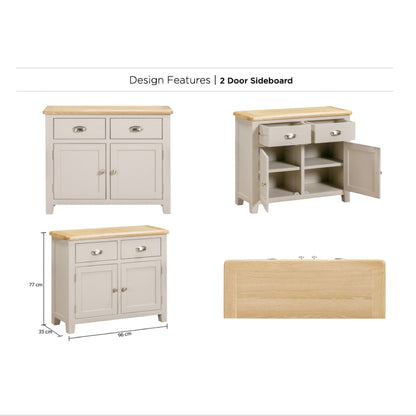 Windermere Oyster Grey Painted & Oak Sideboard - 2 Door