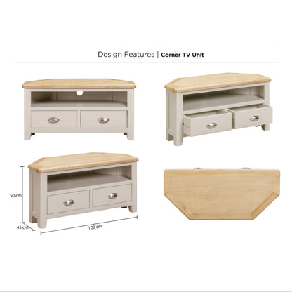 Windermere Oyster Grey Painted & Oak TV Unit - Corner