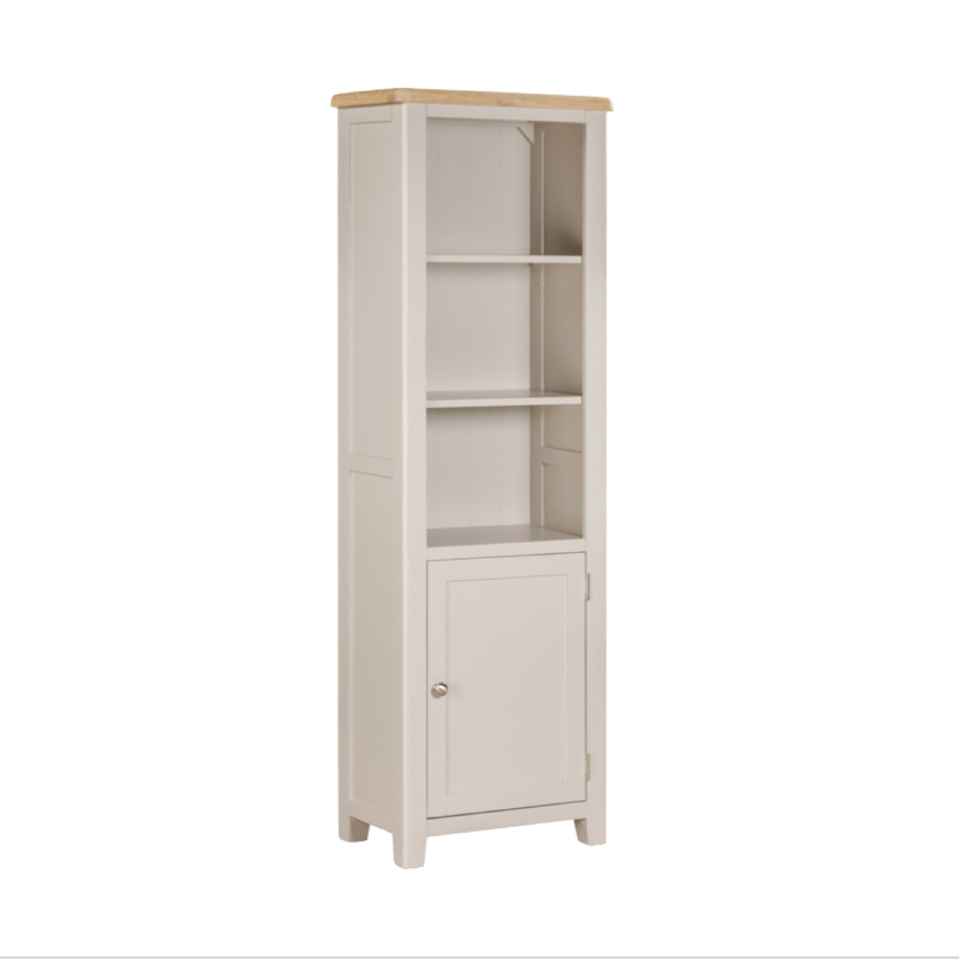 Windermere Oyster Grey Painted & Oak Bookcase - 1 Door Tall Narrow