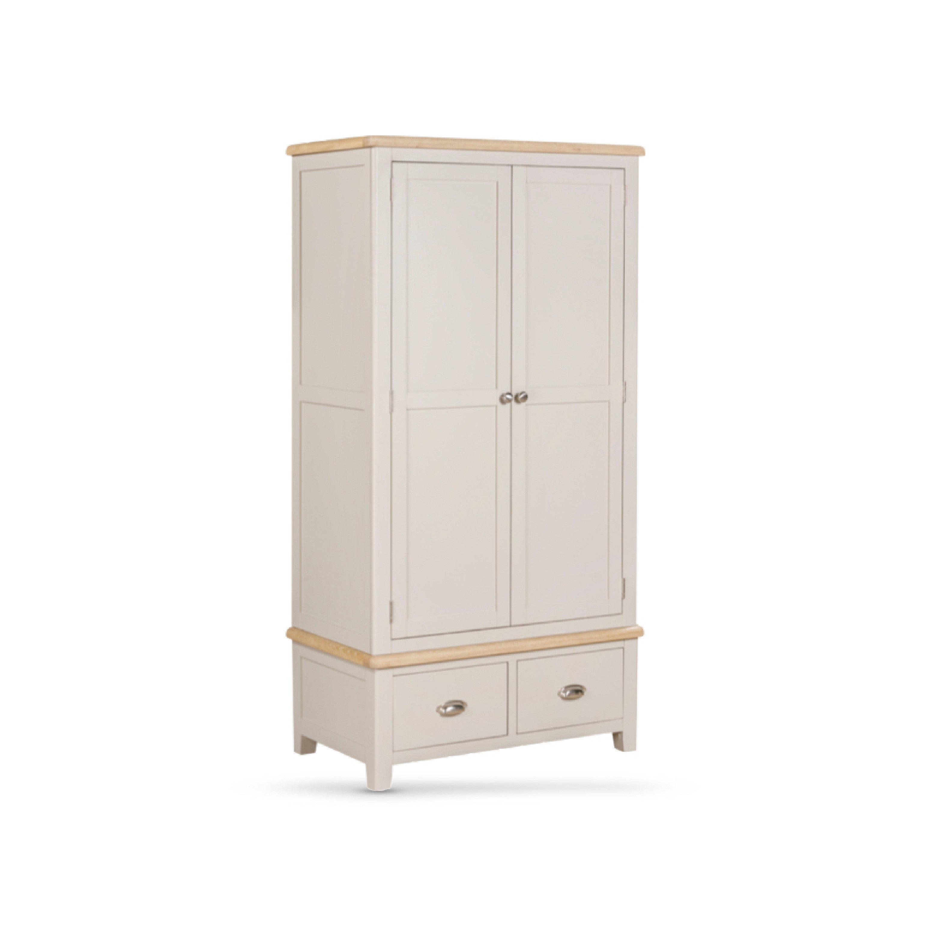 Windermere Oyster Grey Painted & Oak Wardrobe - Double with 2 Drawers