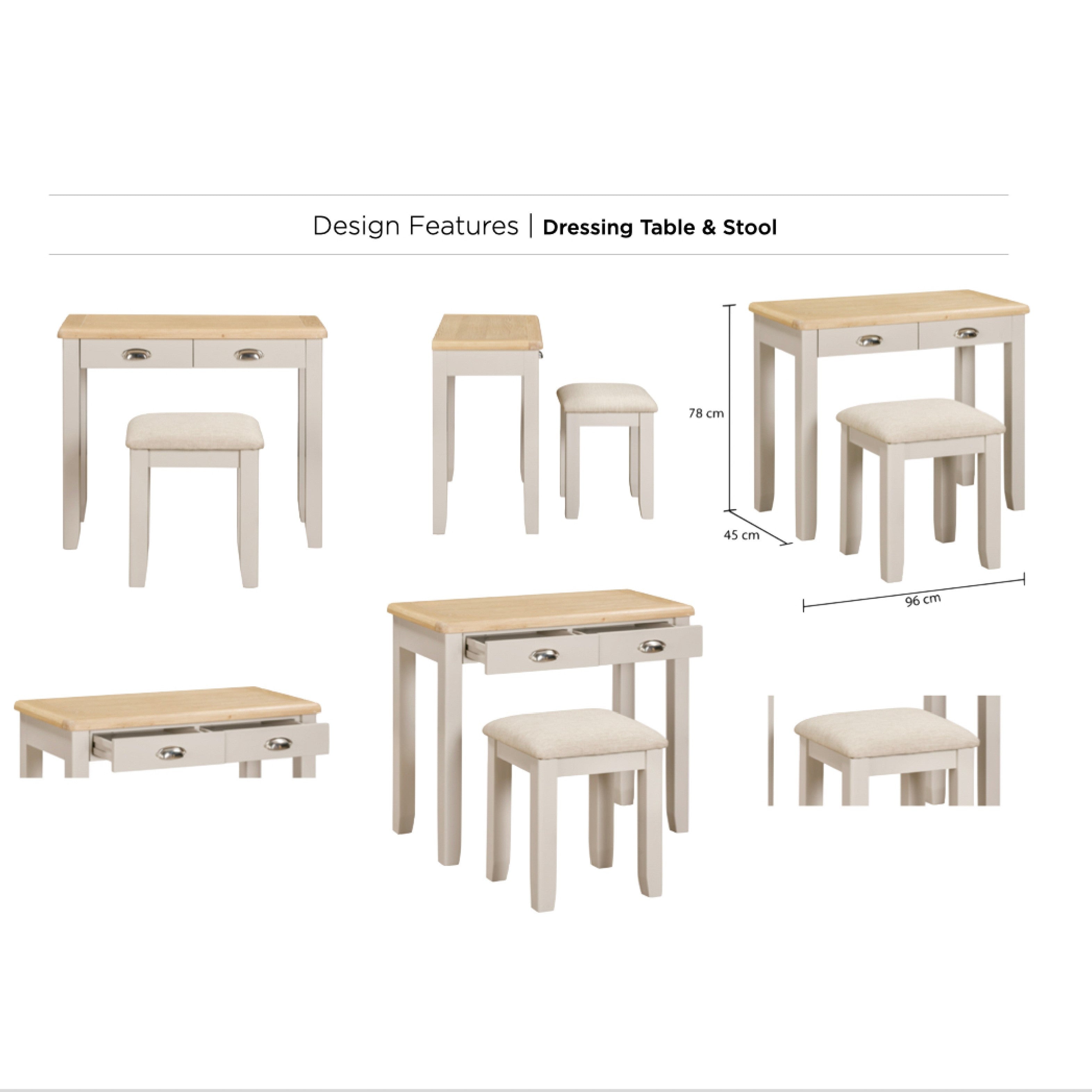 Windermere Oyster Grey Painted & Oak Dressing Table & Stool Set