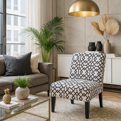Fabric Slipper Accent Chair - Geometric Pattern