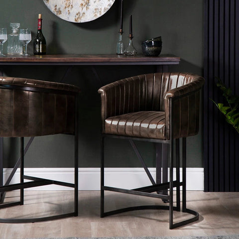 Covent Leather & Iron Bar Chair - Brown