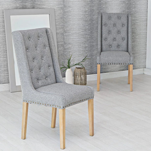 Bibury Buttoned Back Dining Chair - Light Grey