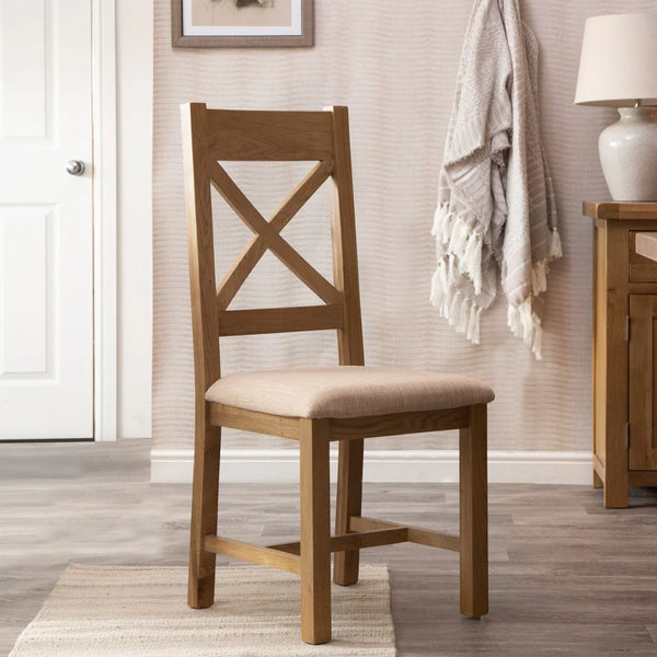Oakdale Oak Cross Back Dining Chair - Padded Seat