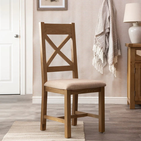 Oakdale Oak Cross Back Dining Chair - Padded Seat