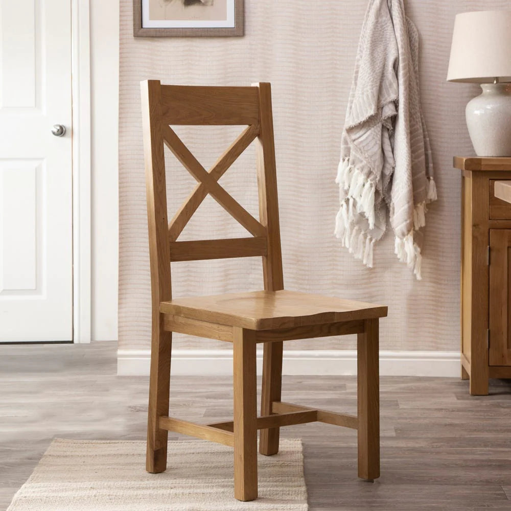 Oakdale Oak Cross Back Dining Chair - Wooden Seat