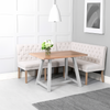 Montgomery Corner Dining Bench Set with Backs, PLUS Earlham Fixed Dining Table in Grey with Oak Top - Left Hand Facing