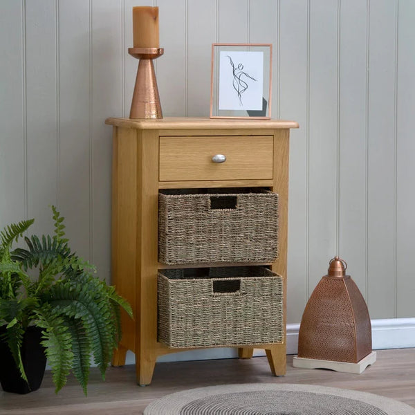 Modena Oak Side Table - 1 Drawer 2 Baskets