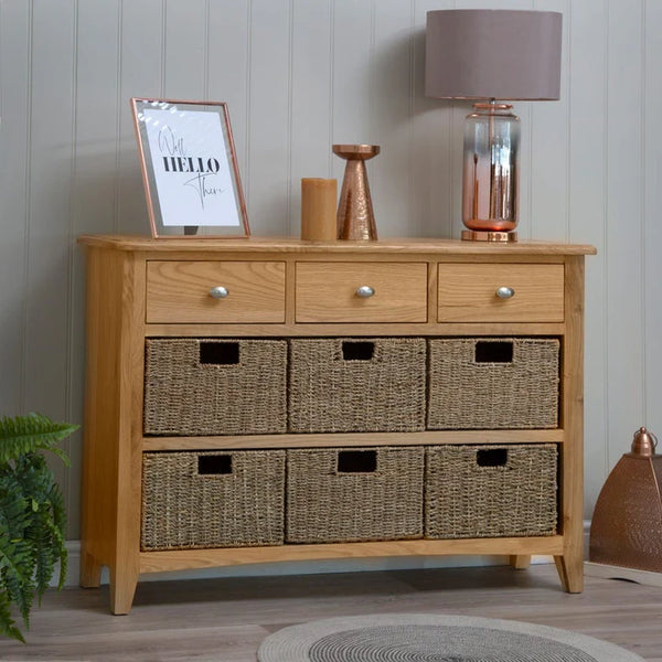 Modena Oak Sideboard - 3 Drawer 6 Baskets