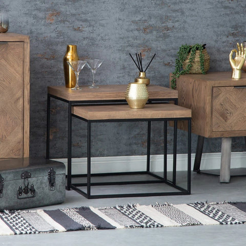 Havana Industrial Oak Nest of 2 Tables
