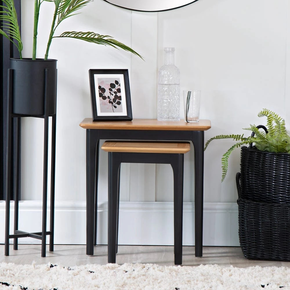 Rimini Oak & Jet Black Painted Nest of 2 Tables