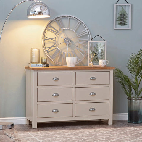 Oregon Oak & Stone Painted Chest of Drawers - 6 Drawer