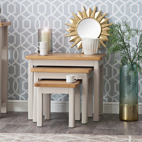 Oregon Oak & Stone Painted Nest of Tables - 3 Nest