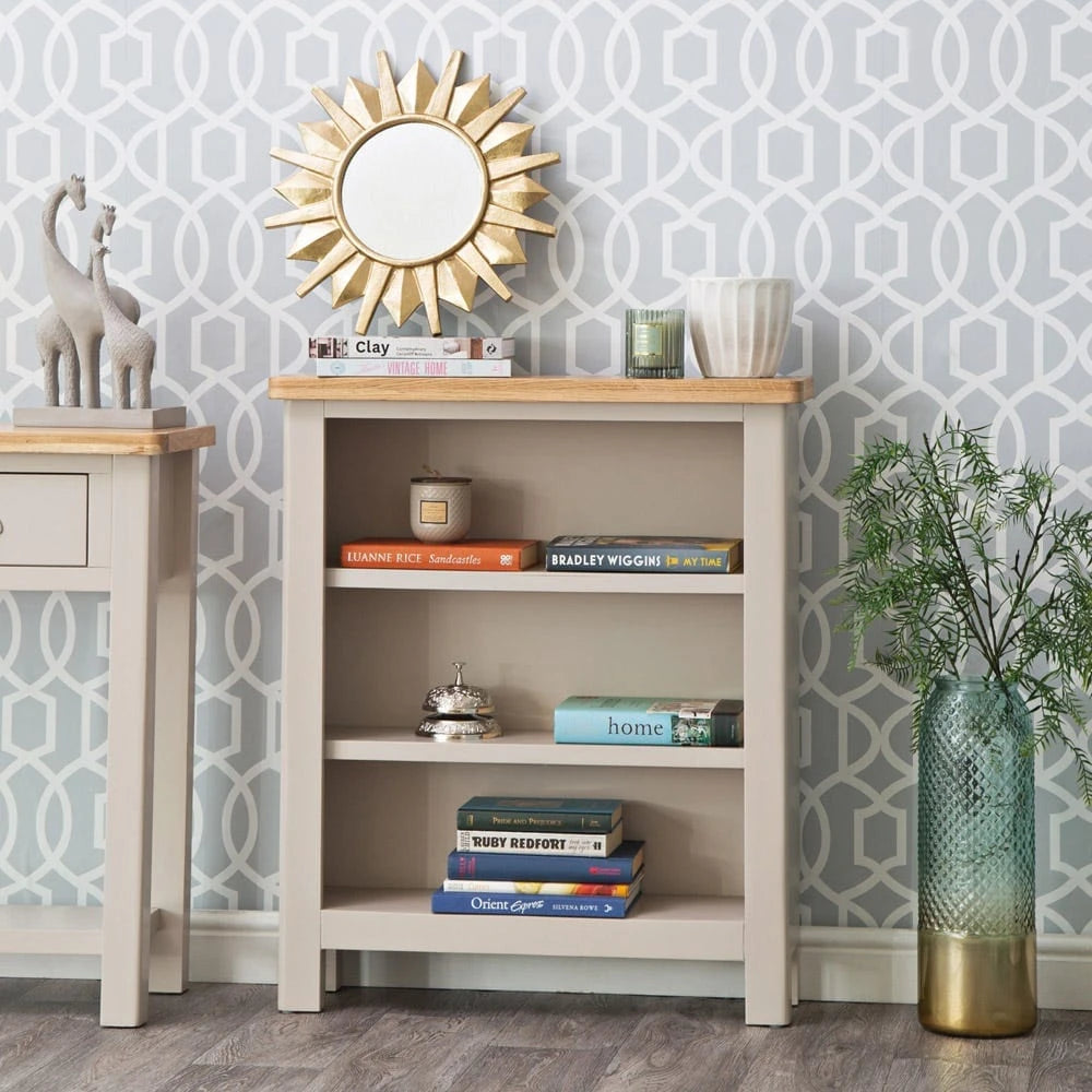 Oregon Oak & Stone Painted Bookcase - Small Wide