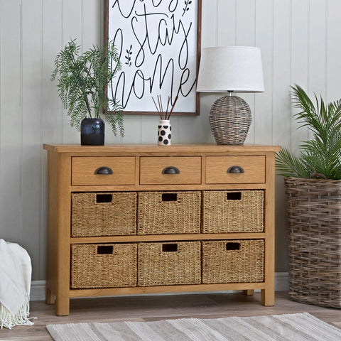 Oregon Oak Sideboard - 3 Drawer 6 Baskets