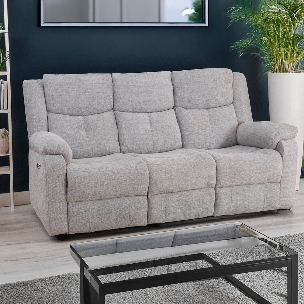 Rome 3 Seater Sofa - Electric Recliner - Silver