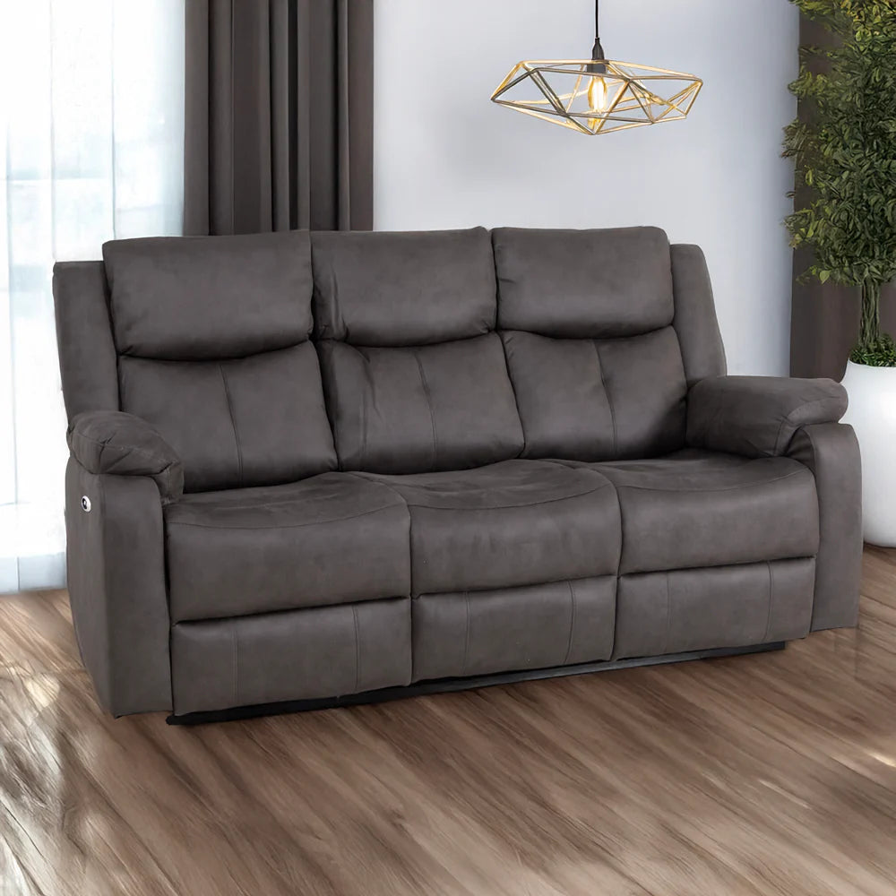 Rome 3 Seater Sofa - Electric Recliner - Steel