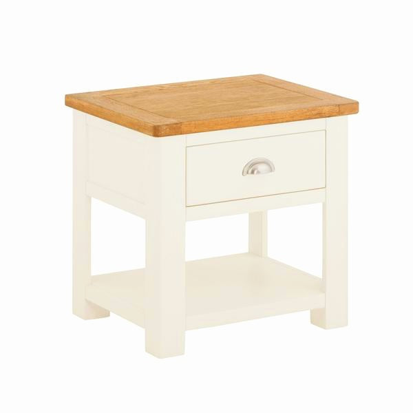 Portland Lamp Table with Drawer - White